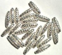25 19x5mm Bright Silver Plated Oval Filigrae Beads